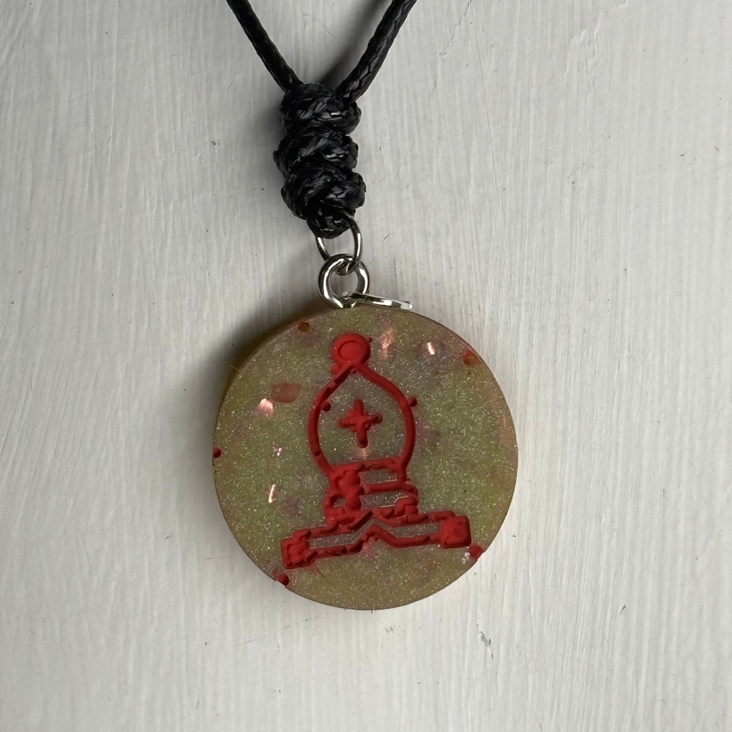 Red Print Bishop - Handmade Resin Chess Necklace