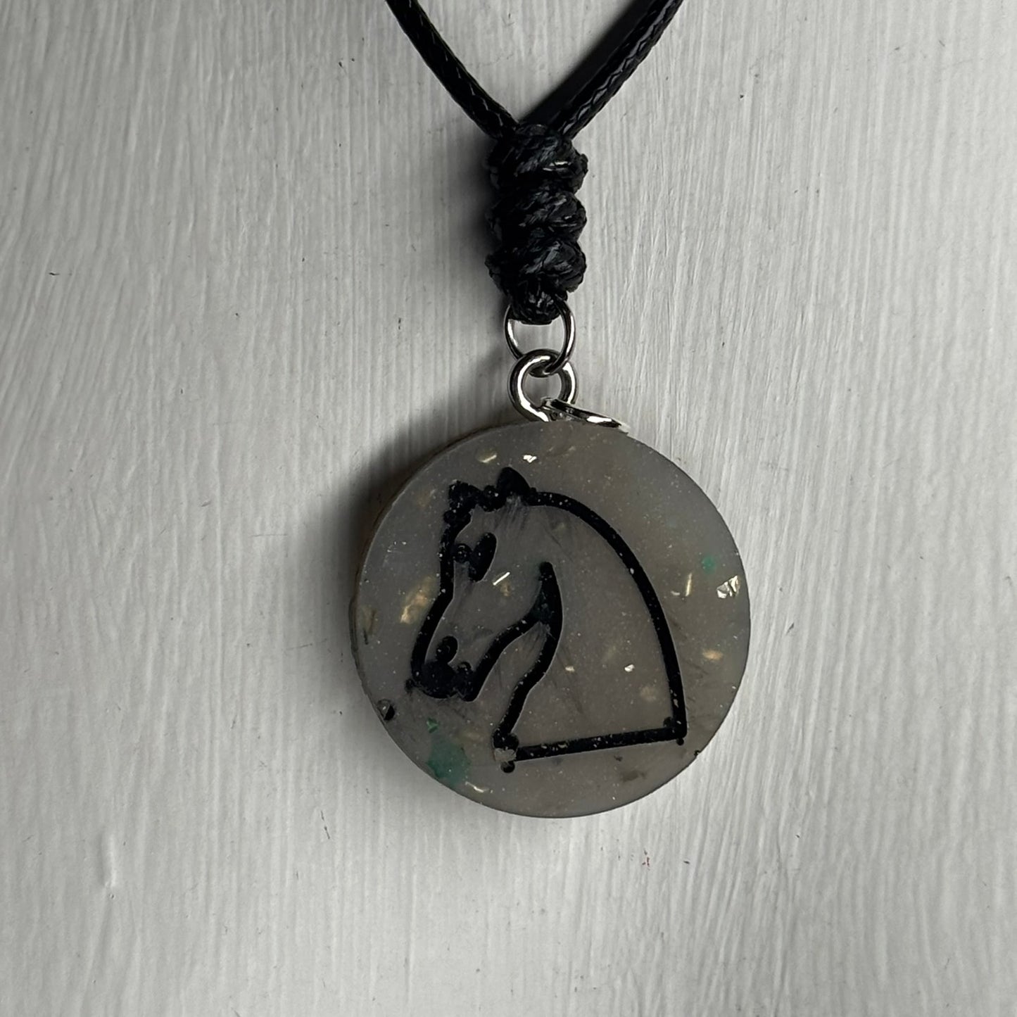 Silver Gray Knight - Handmade Resin Chess Necklace