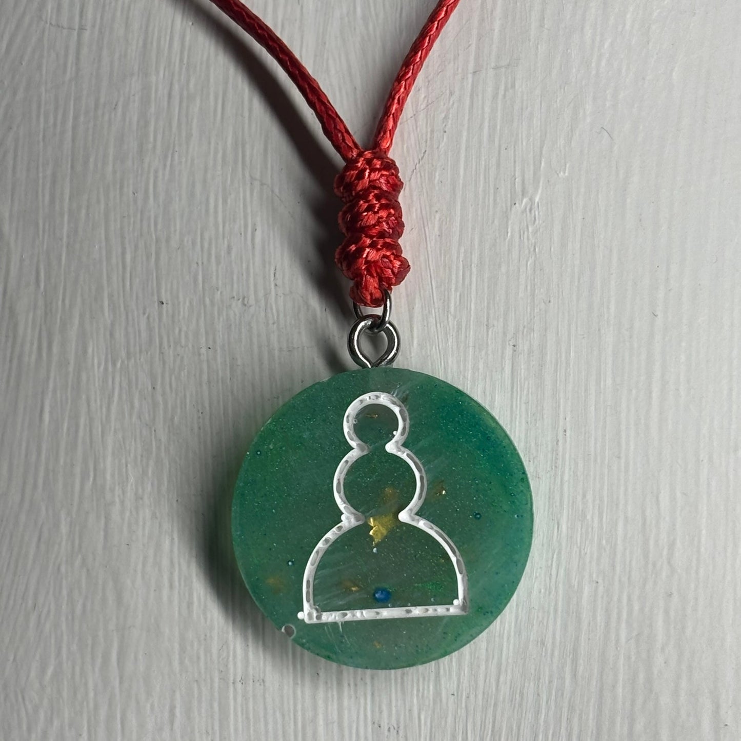 Simple Green Pawn - Handmade Resin Chess Necklace