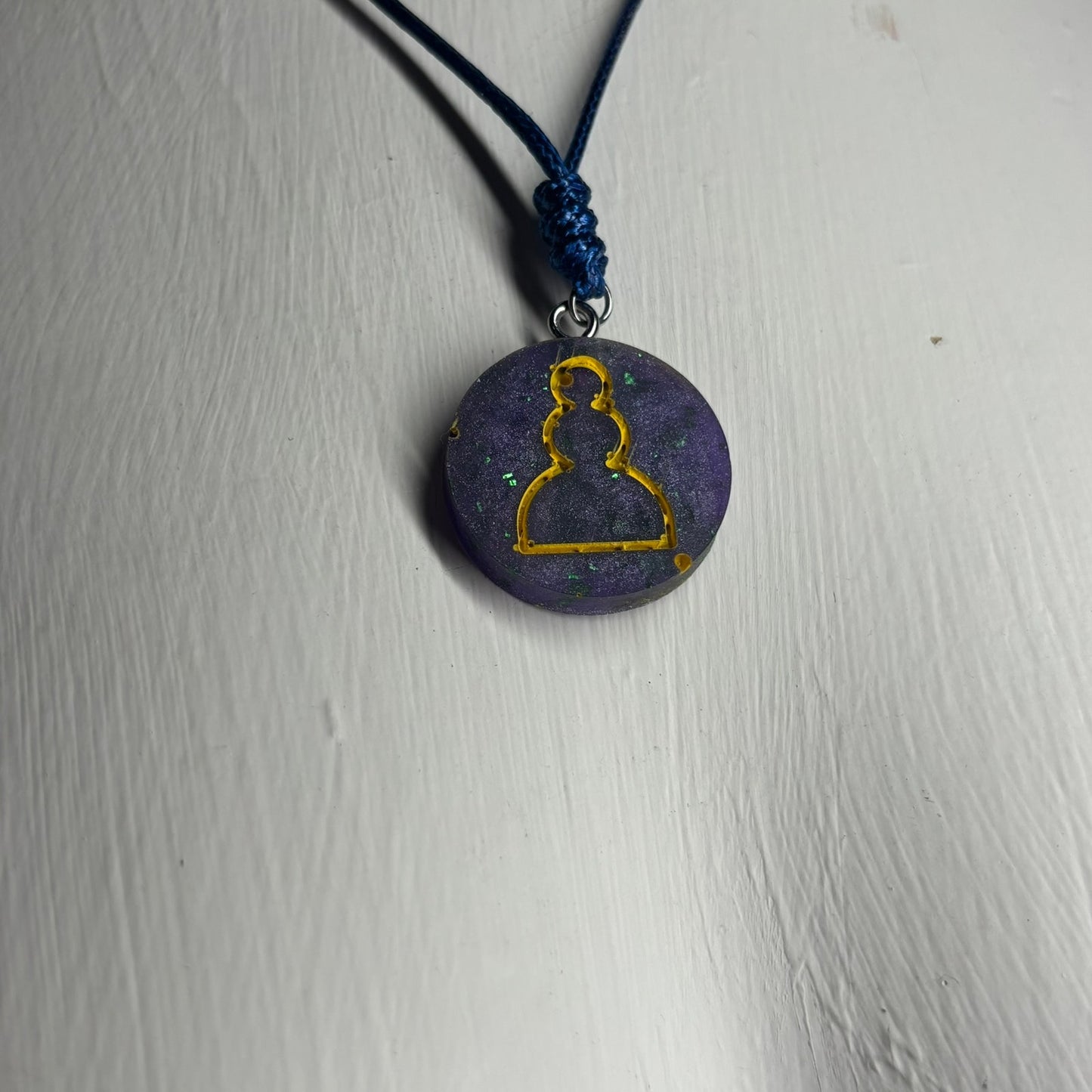 Purple & Yellow Pawn - Handmade Resin Chess Necklace
