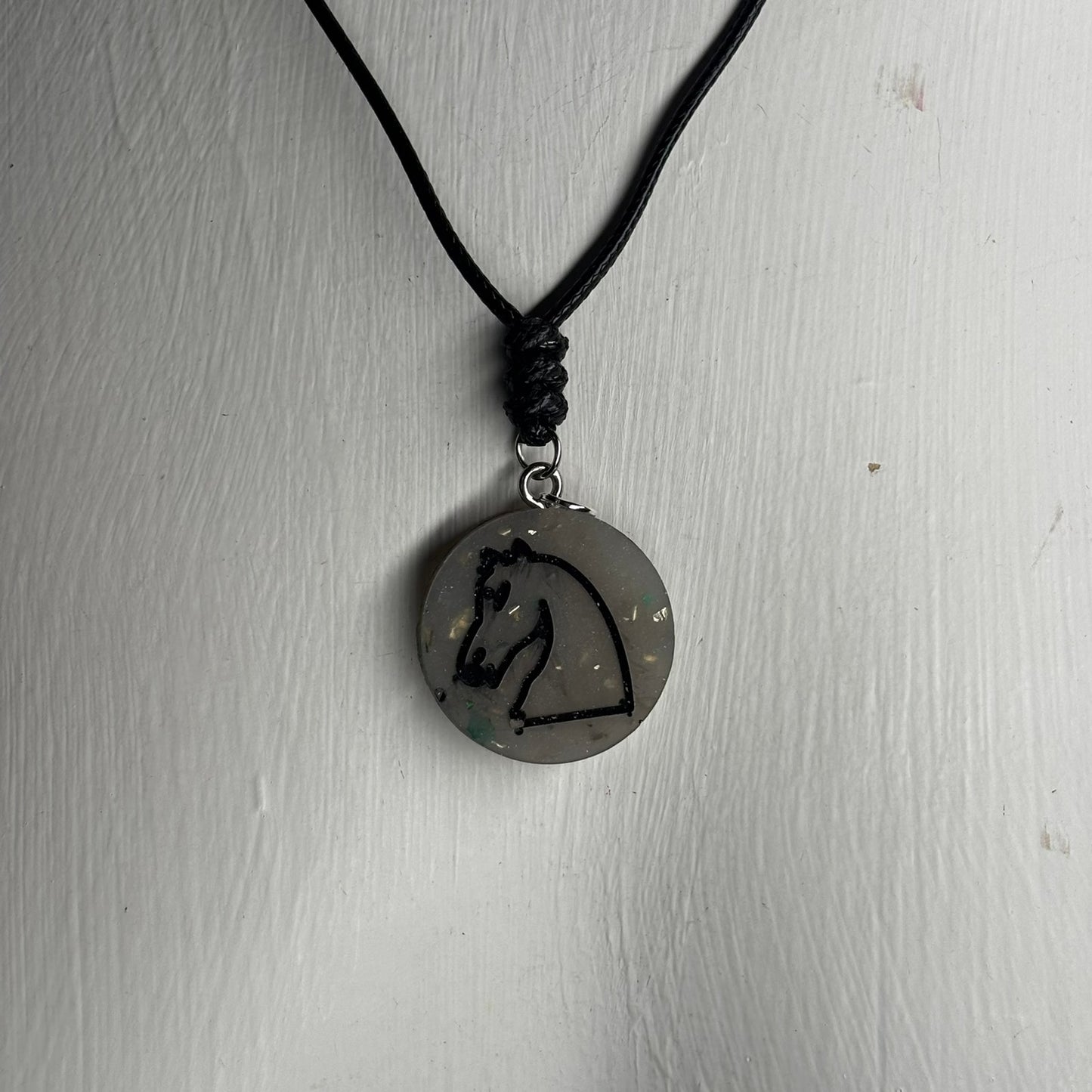 Silver Gray Knight - Handmade Resin Chess Necklace