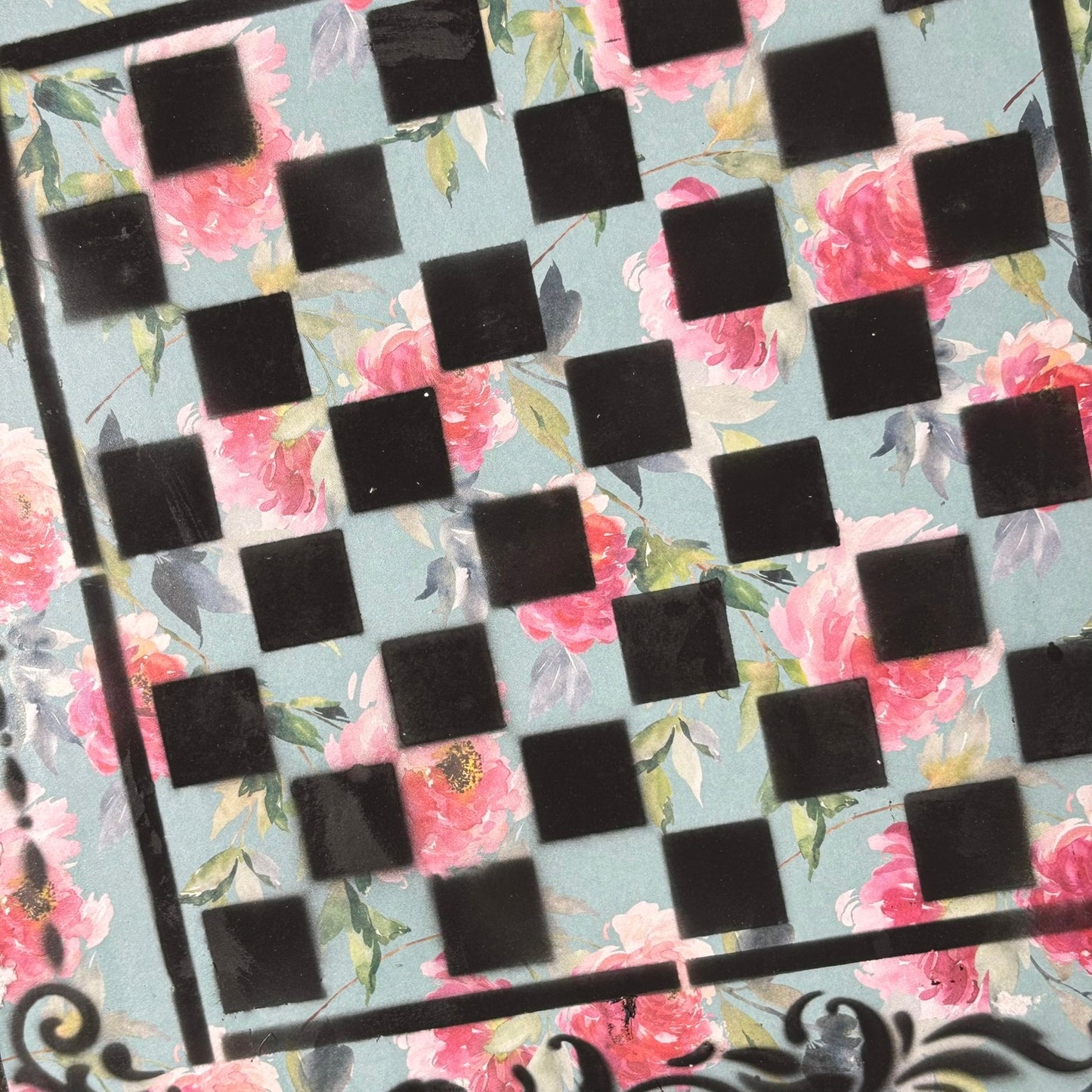 Mint Green Pink Flowers - Scrapbook Chess Board