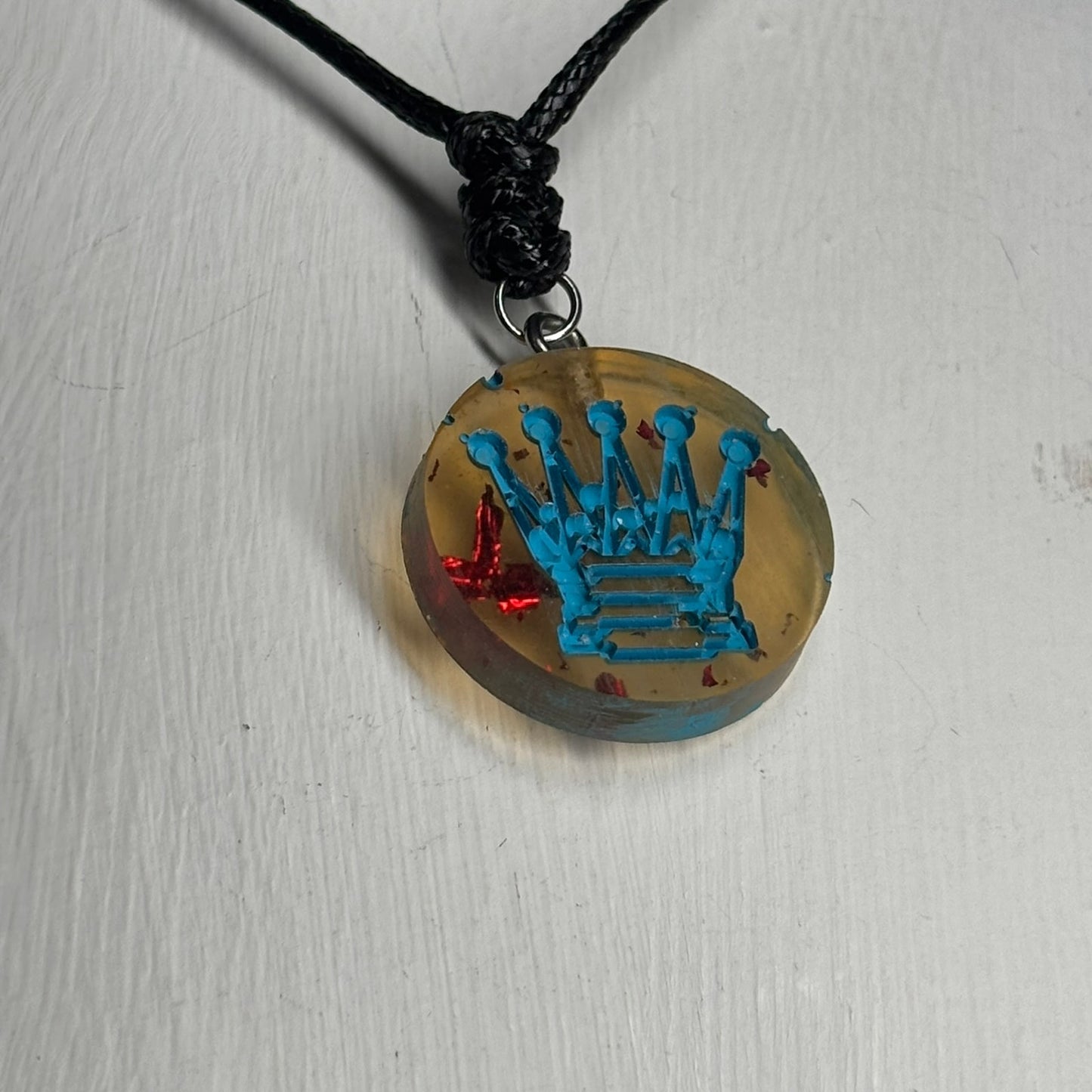 Blue Print Queen - Handmade Resin Chess Necklace
