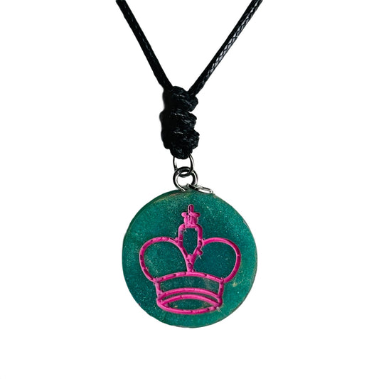 Aqua Pink King - Handmade Resin Chess Necklace