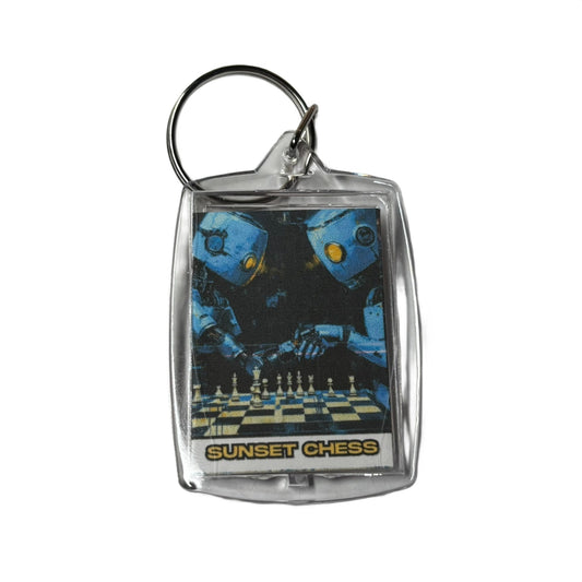 Blue Robots - Sunset Chess Photo Keychain