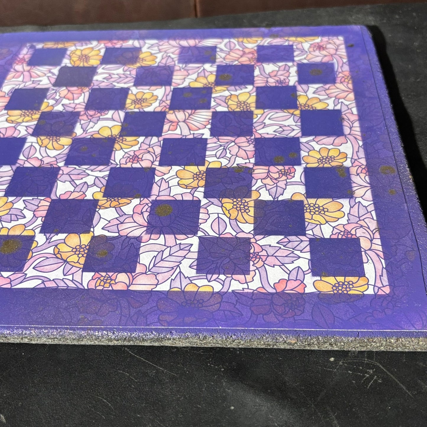 Purple Flower Flair - Scrapbook Chess Board