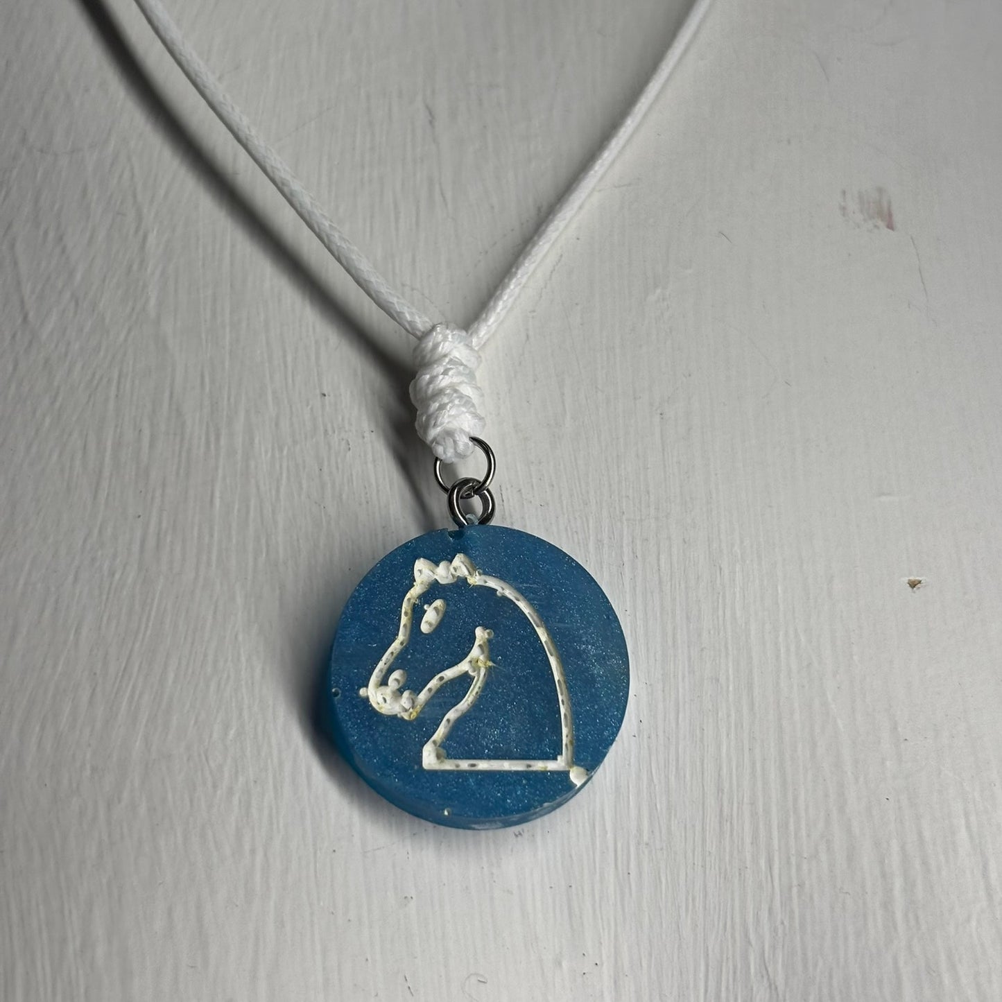 Blue Knight - Handmade Resin Chess Necklace