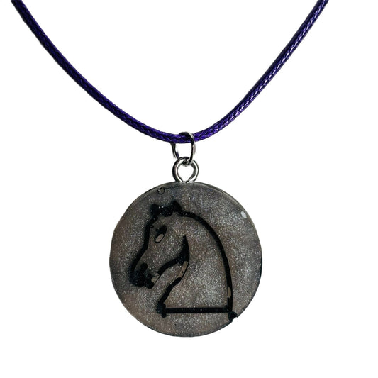 Gray Knight - Handmade Resin Chess Necklace