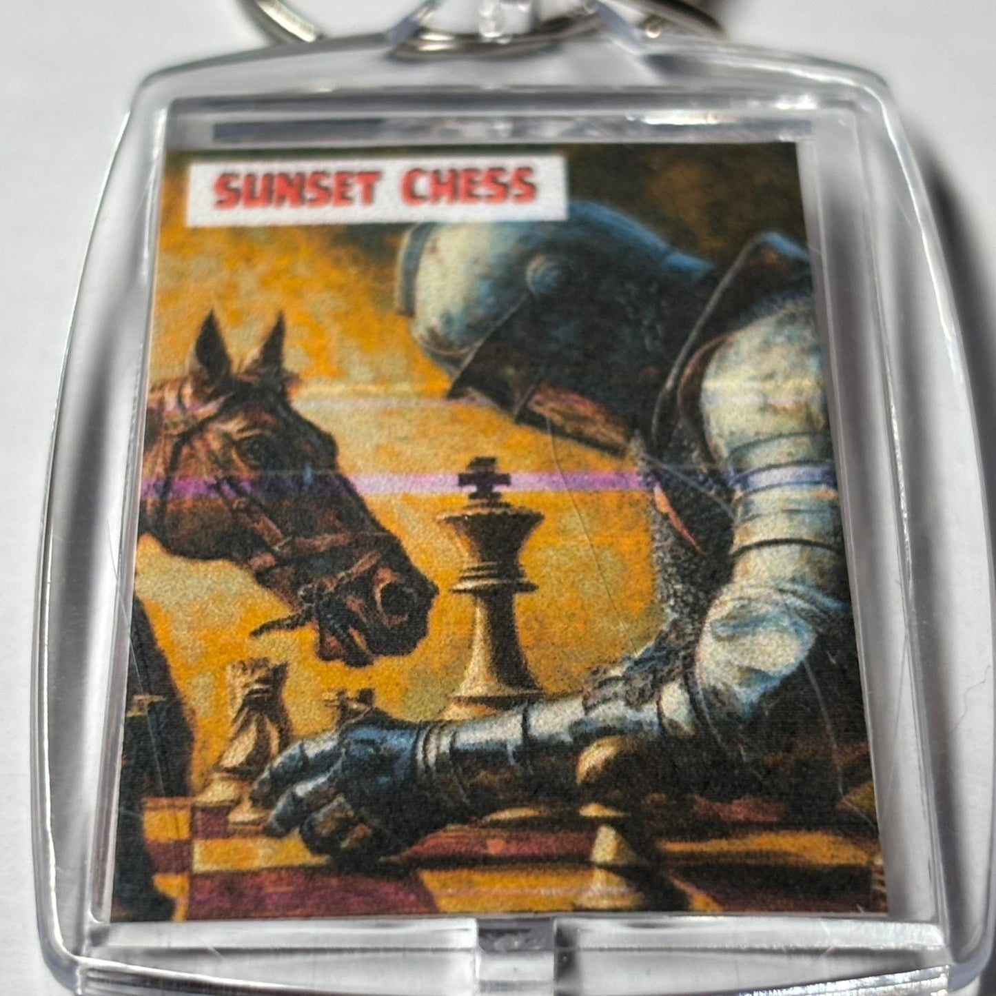 Knight & His Companion - Sunset Chess Photo Keychain