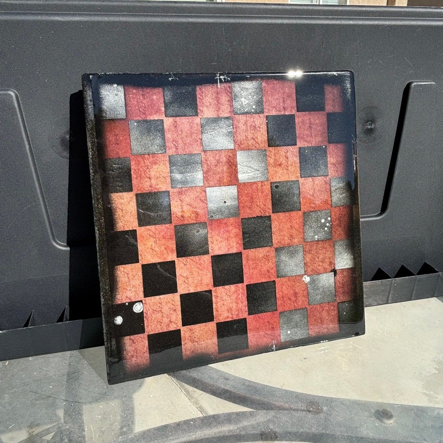 Burgundy Wording - Resin Coated Chess Board
