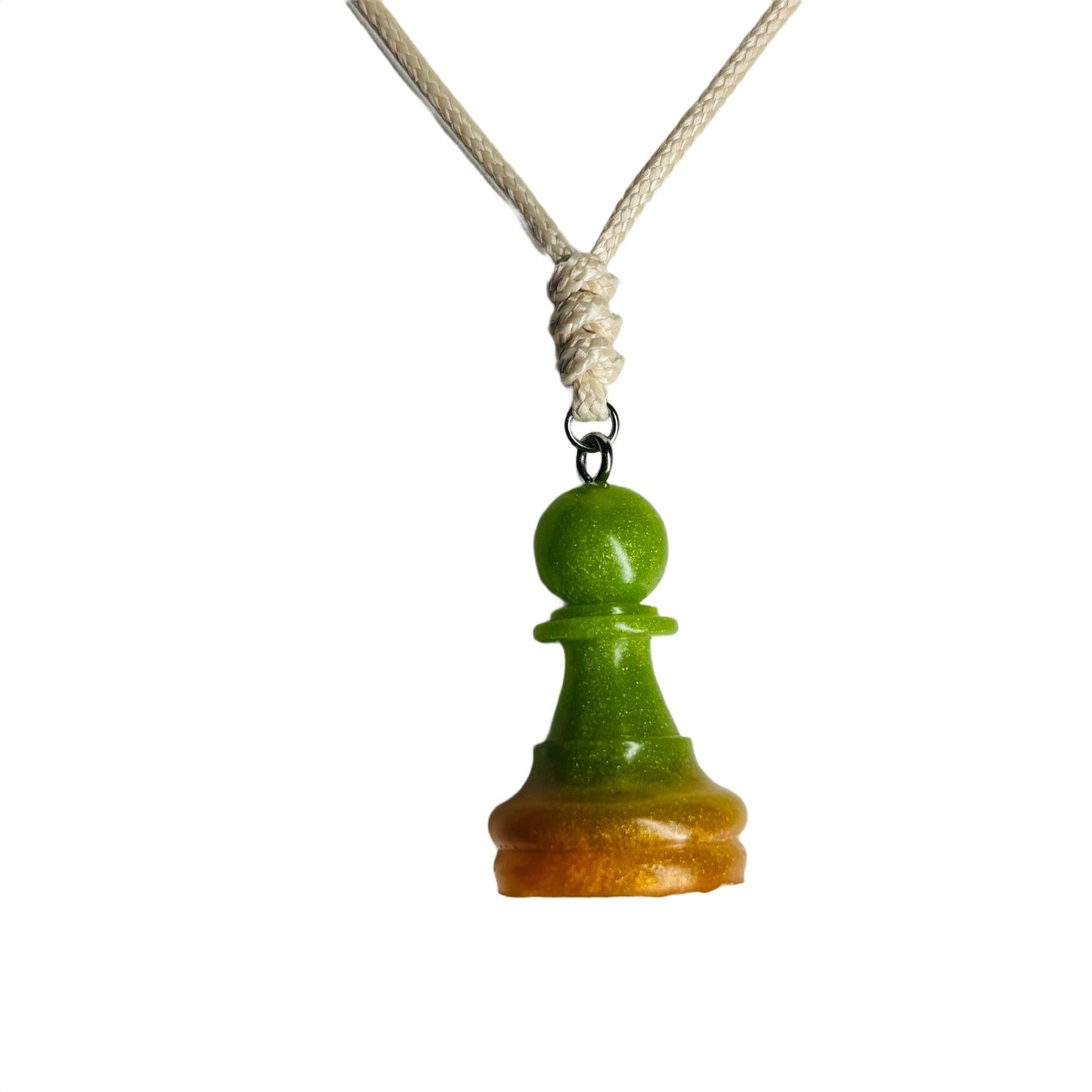 Green & Orange Pawn - Handmade Resin Chess Necklace