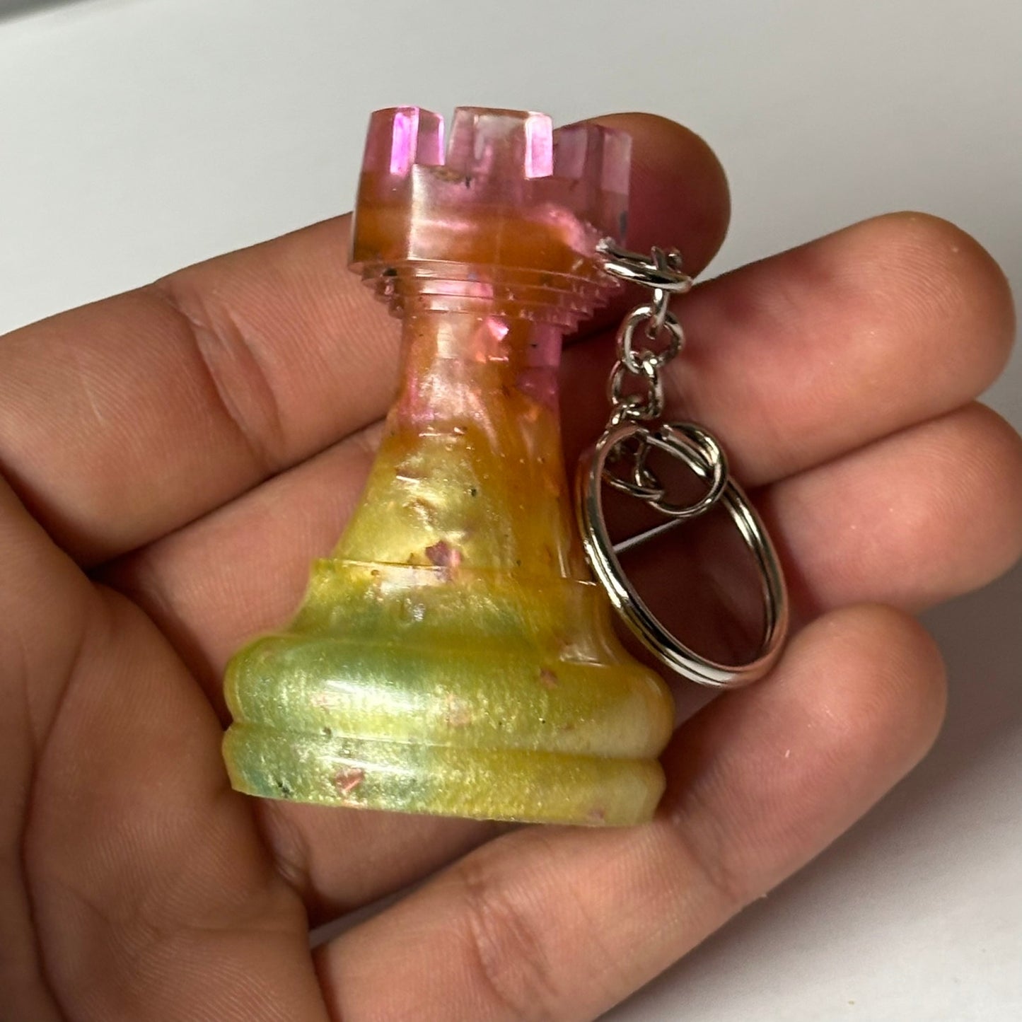 Sunny Pink Rook - Handmade Resin Keychain - Large Edition