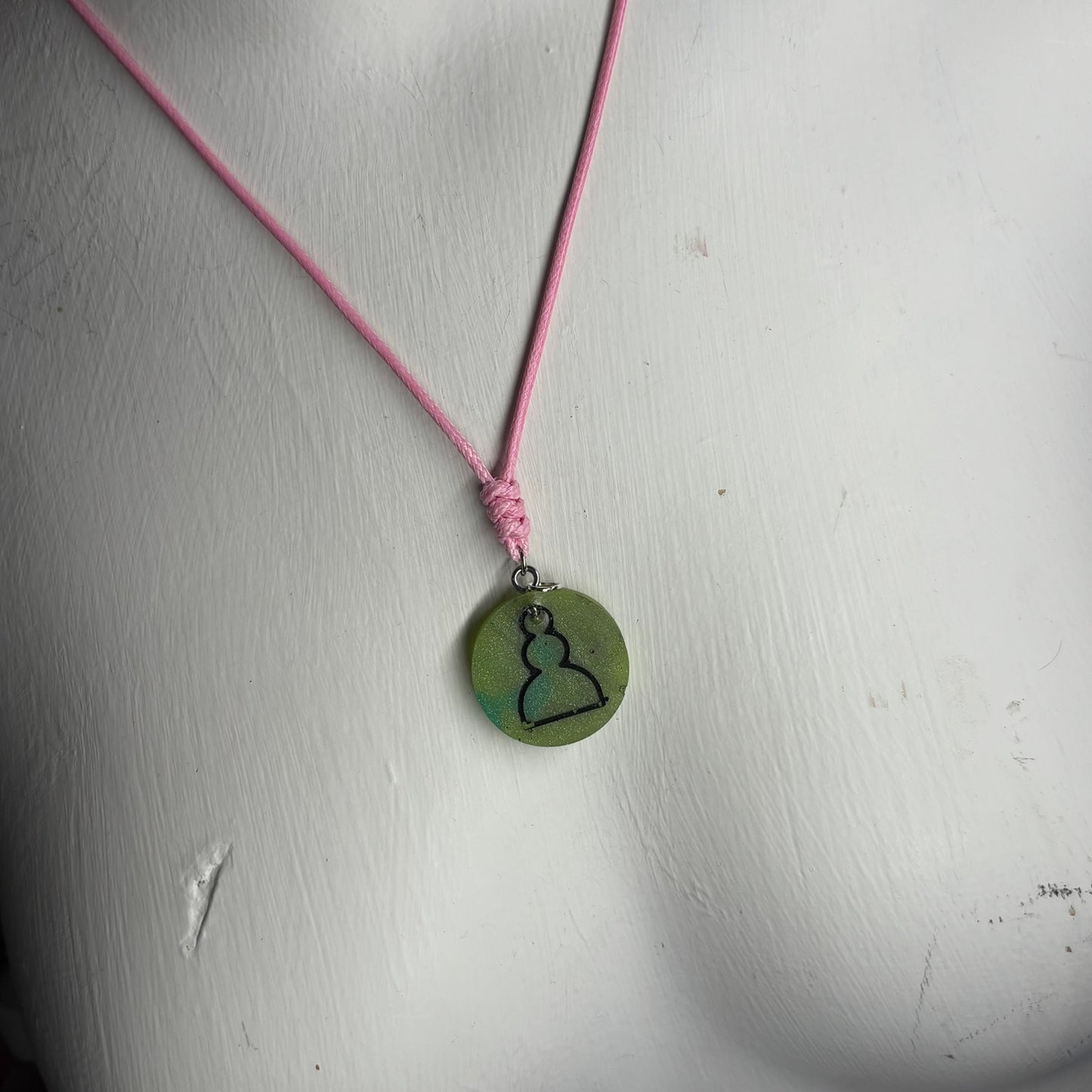 Green Solid Pawn - Handmade Resin Chess Necklace