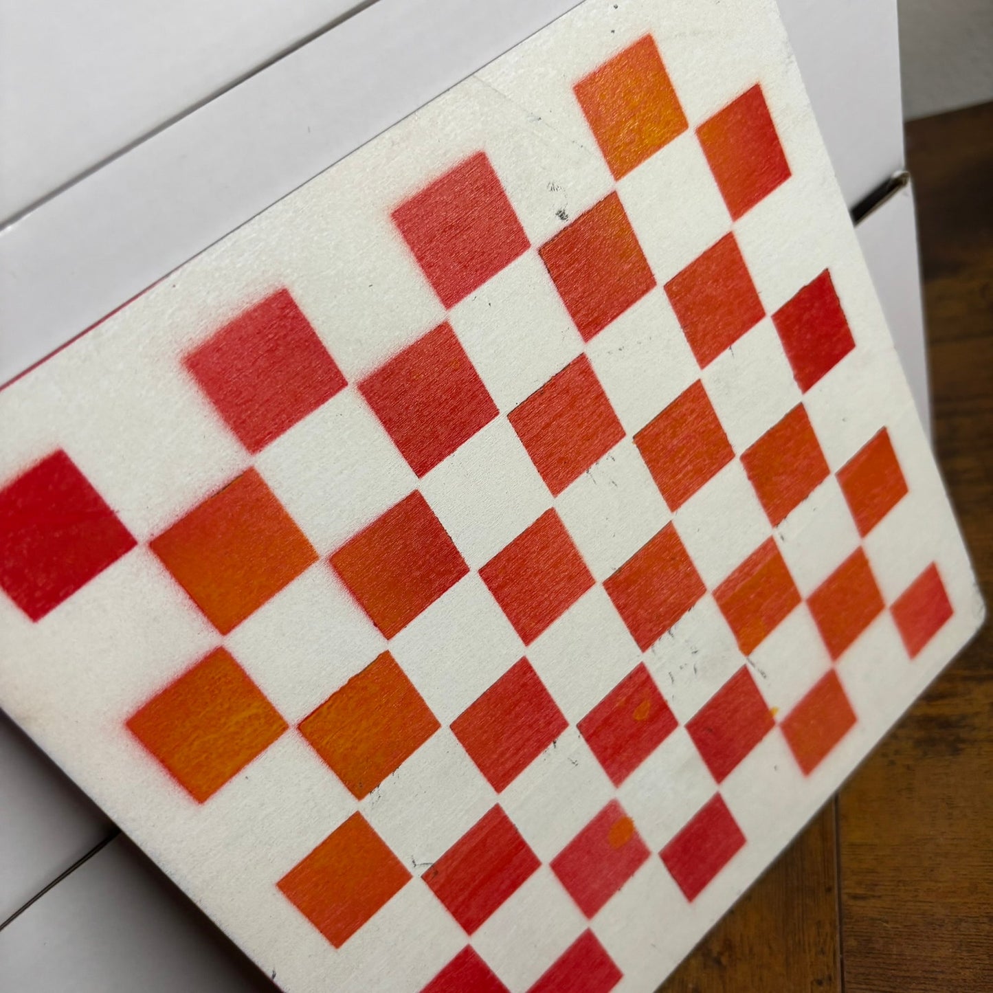 Fire Red & White - Painted Thin Wooden Chess Board