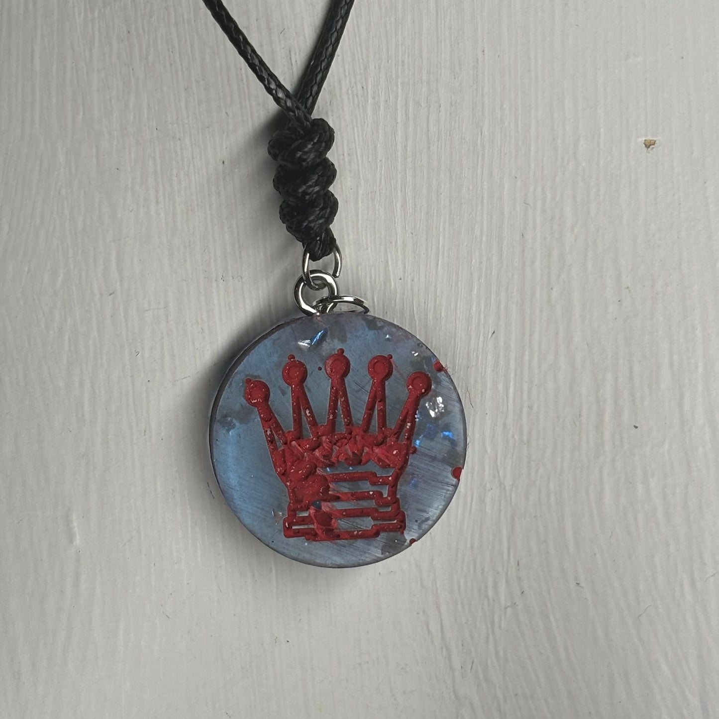 Hazel Blue Queen - Handmade Resin Chess Necklace