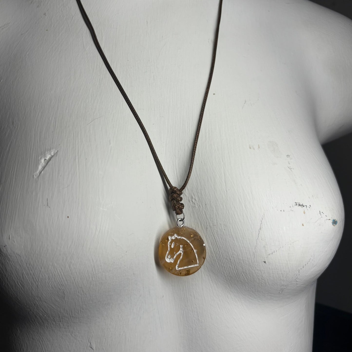 Amber Yellow Knight - Handmade Resin Chess Necklace