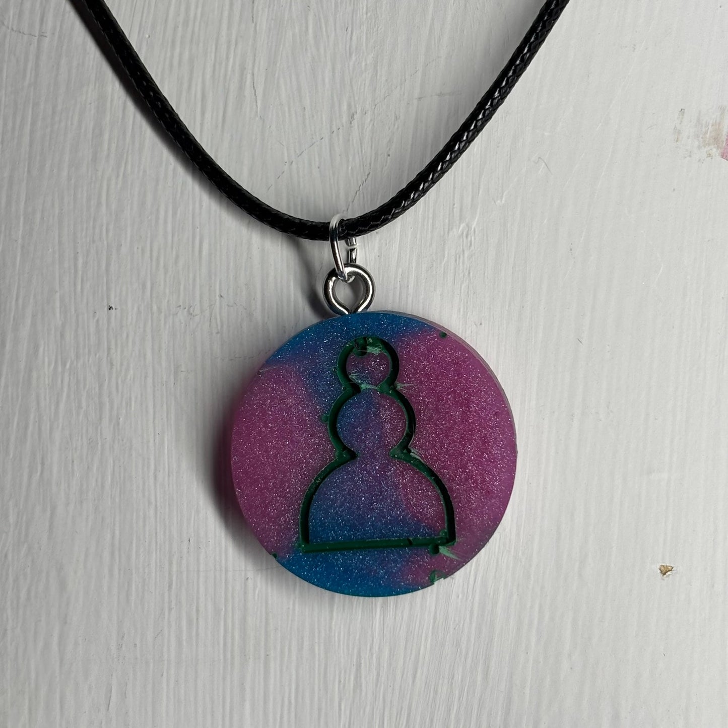 Dark Color Swirl Pawn - Handmade Resin Chess Necklace