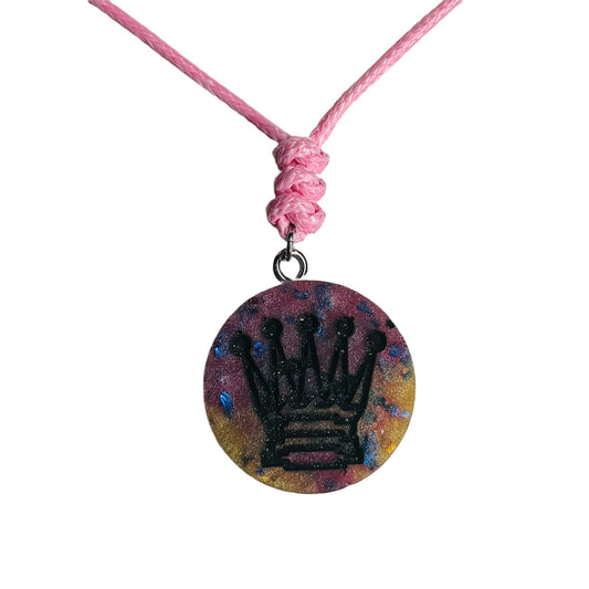 Vintage Pink Queen - Handmade Resin Chess Necklace
