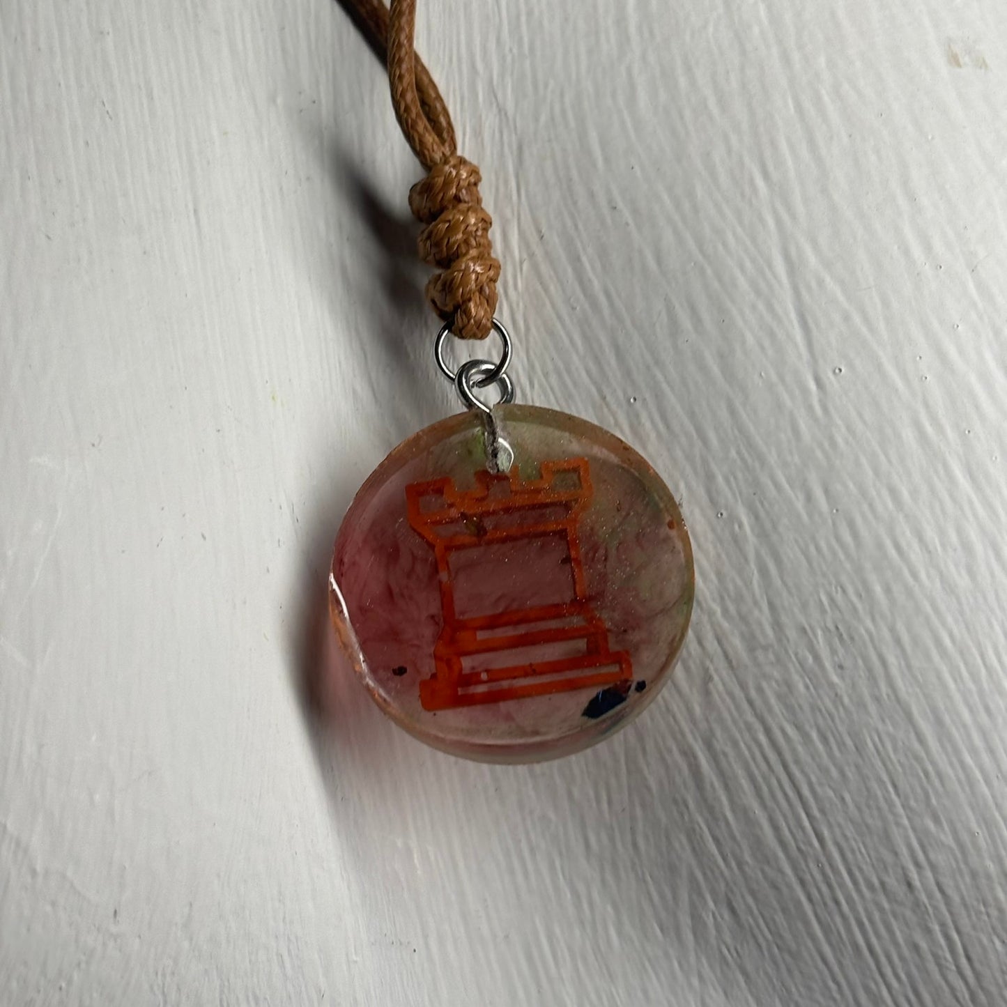 Vintage Rust Rook - Handmade Resin Chess Necklace