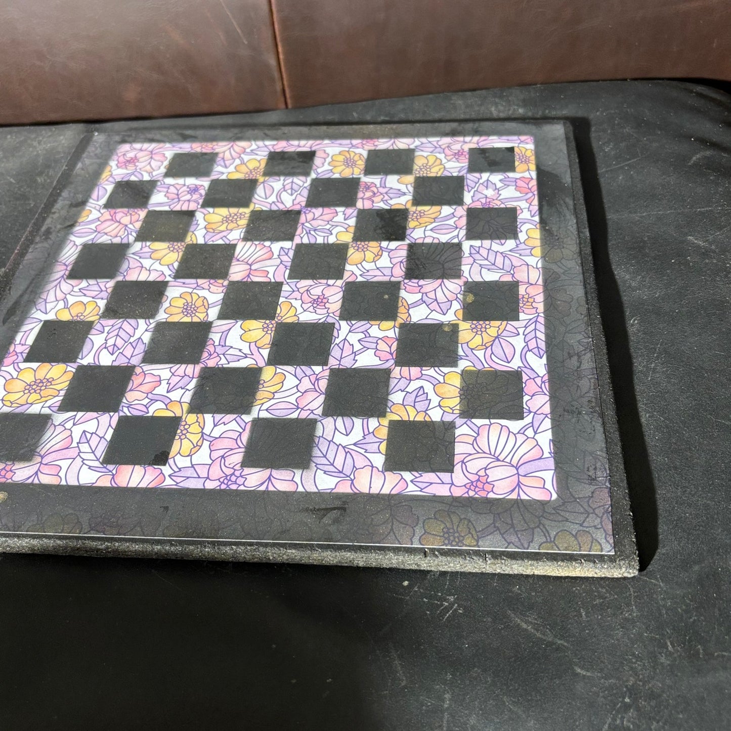 Pink & Yellow Flowers - Scrapbook Chess Board