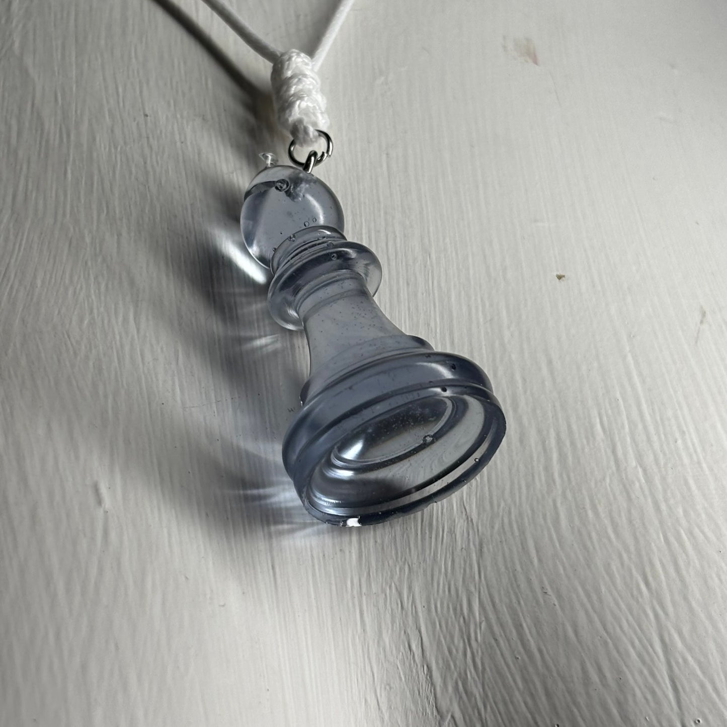 Transparent Blue Bishop - Handmade Resin Chess Necklace