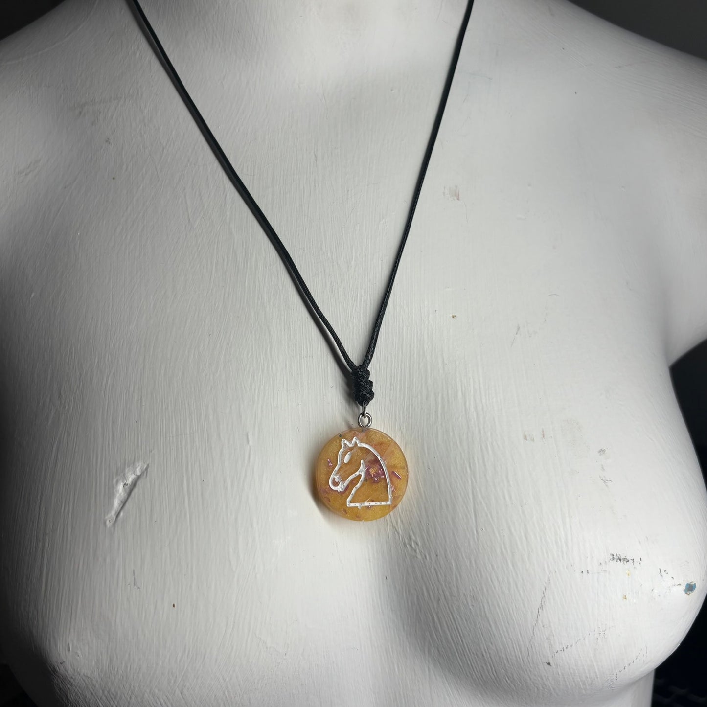 Yellow Crystal Knight - Handmade Resin Chess Necklace