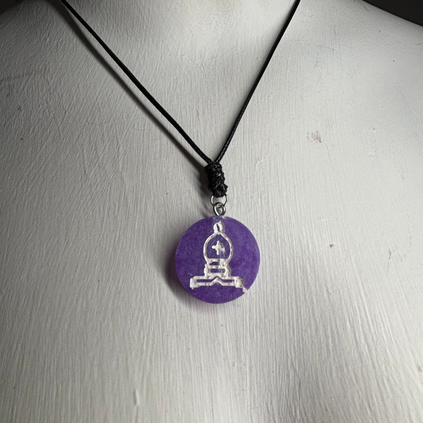 Purple Bishop - Handmade Resin Chess Necklace