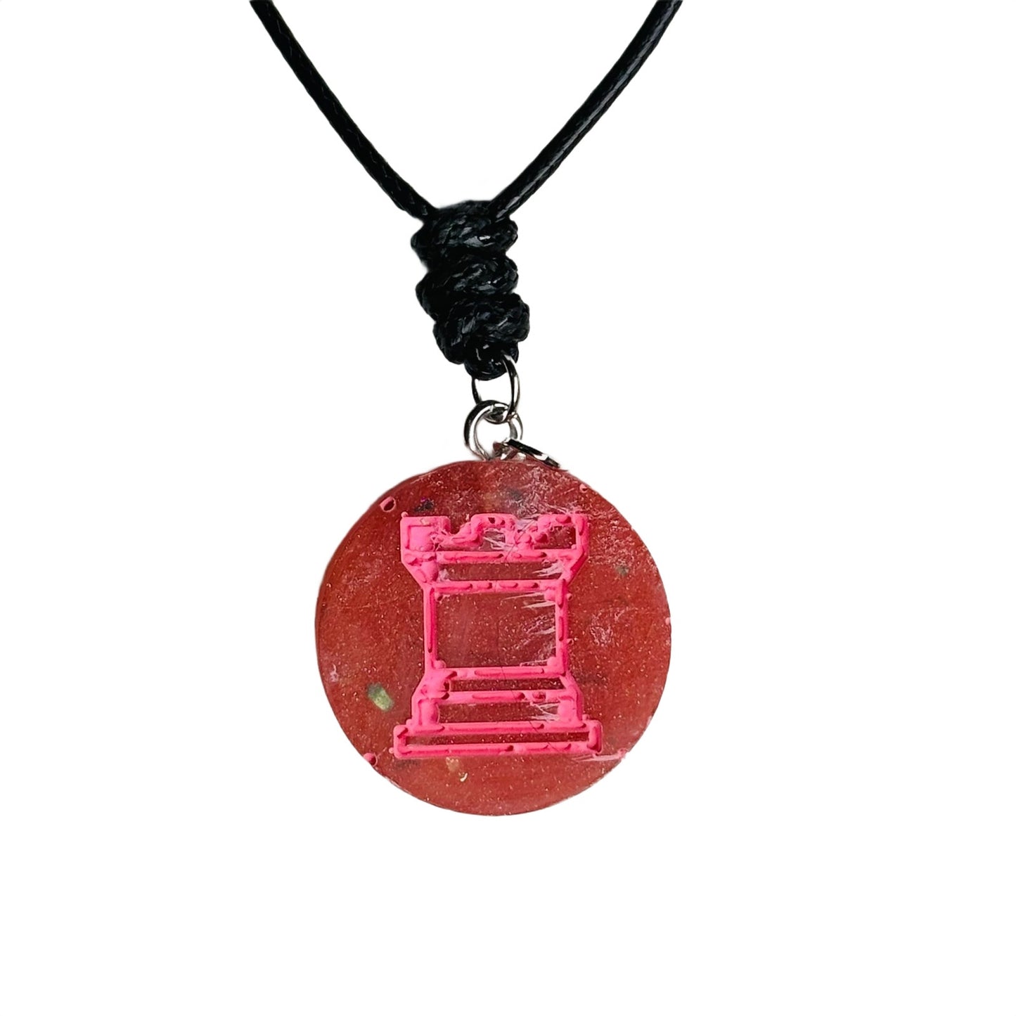Pink Print Rook - Handmade Resin Chess Necklace
