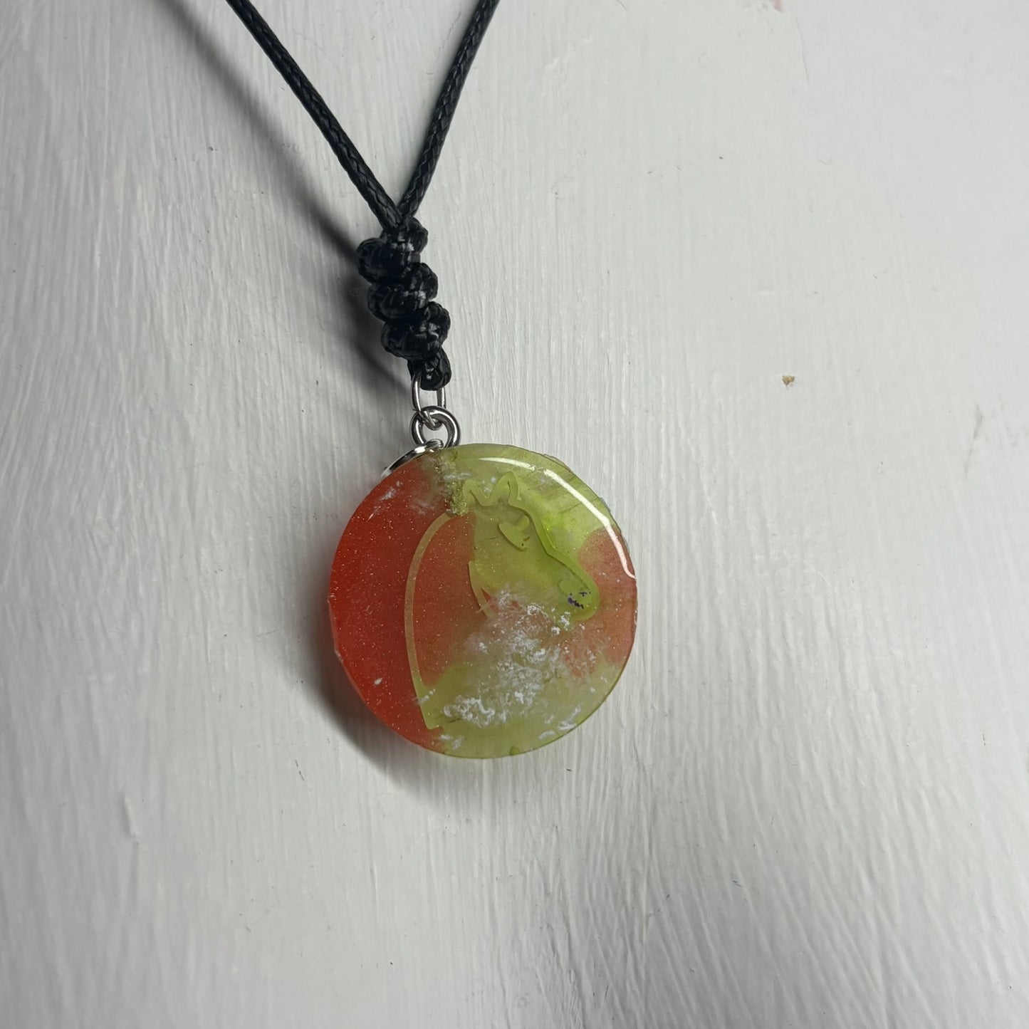 Pink Green Swirl Knight - Handmade Resin Chess Necklace