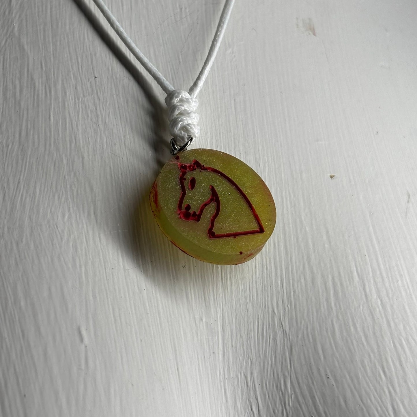 Green/Red Knight - Handmade Resin Chess Necklace