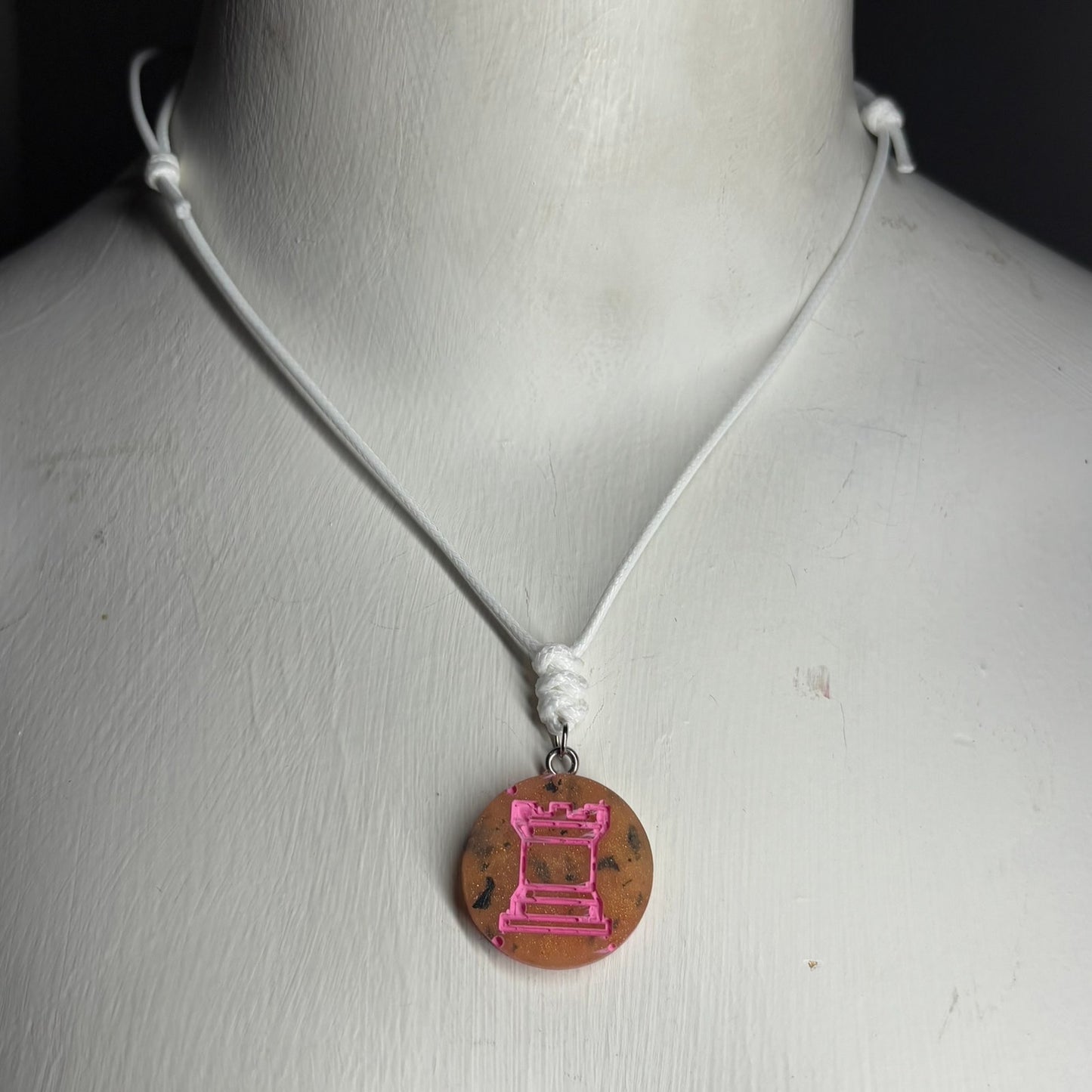 Fire Pink Rook - Handmade Resin Chess Necklace - Flat Edition