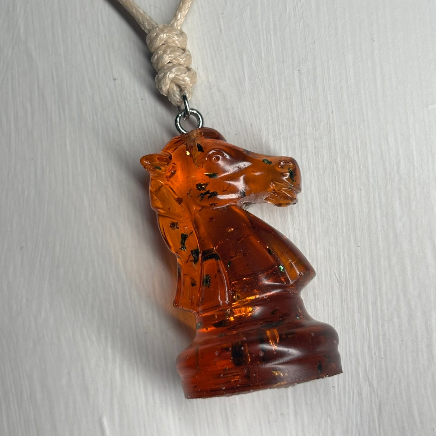 Orange Translucent Knight - Handmade Resin Chess Necklace
