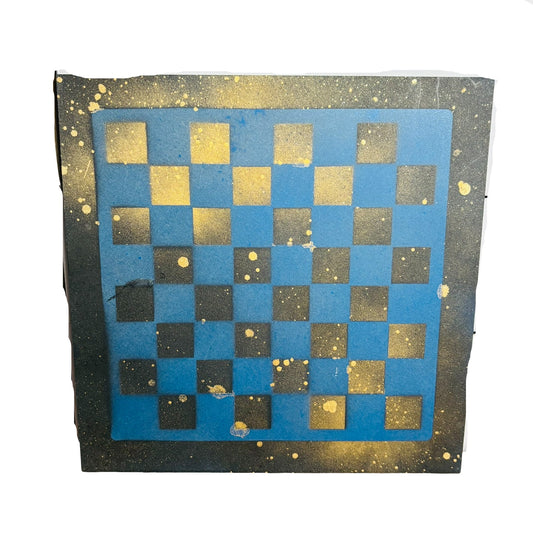 Golden Navy Blue - Painted Chess Board