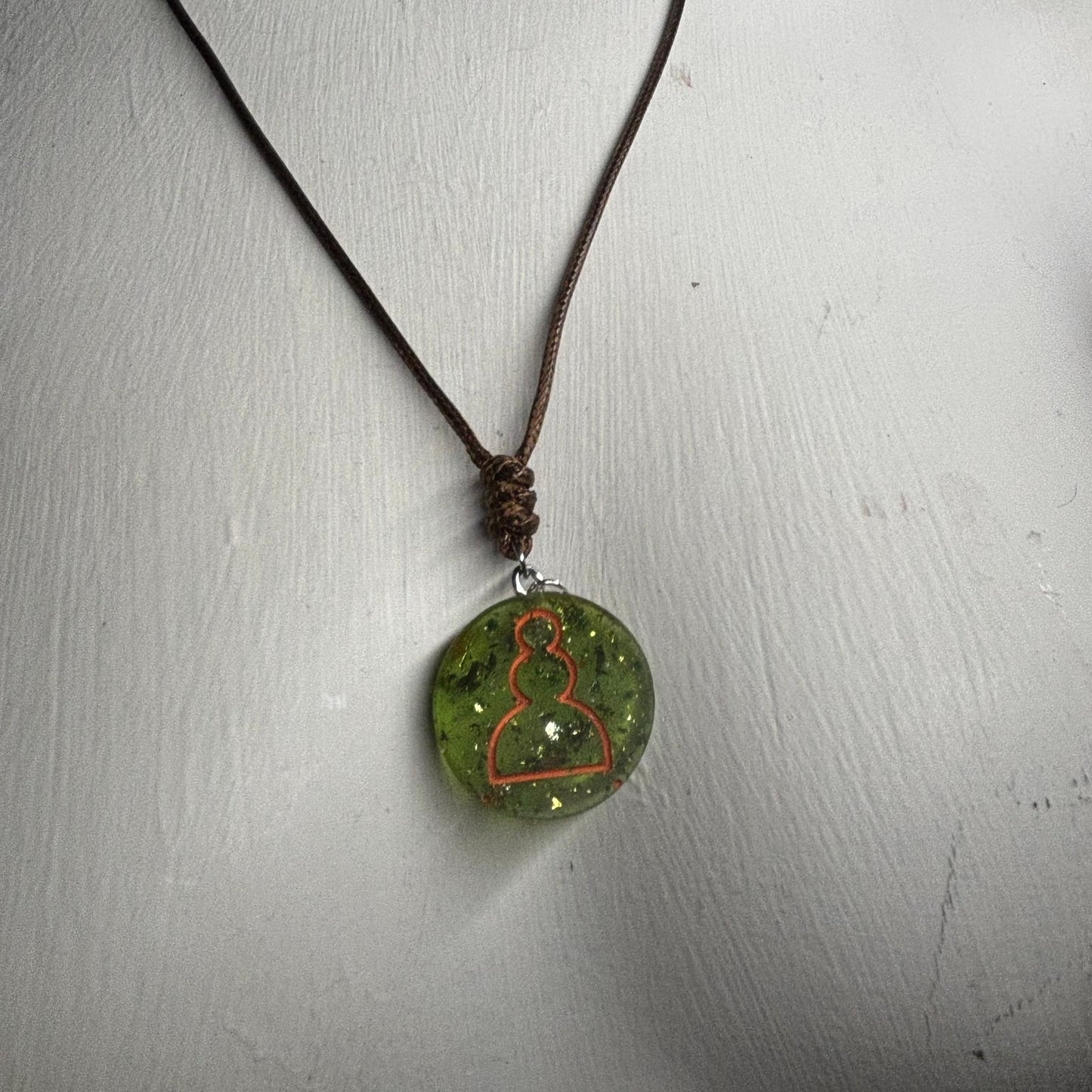Green Crystal Pawn - Handmade Resin Chess Necklace