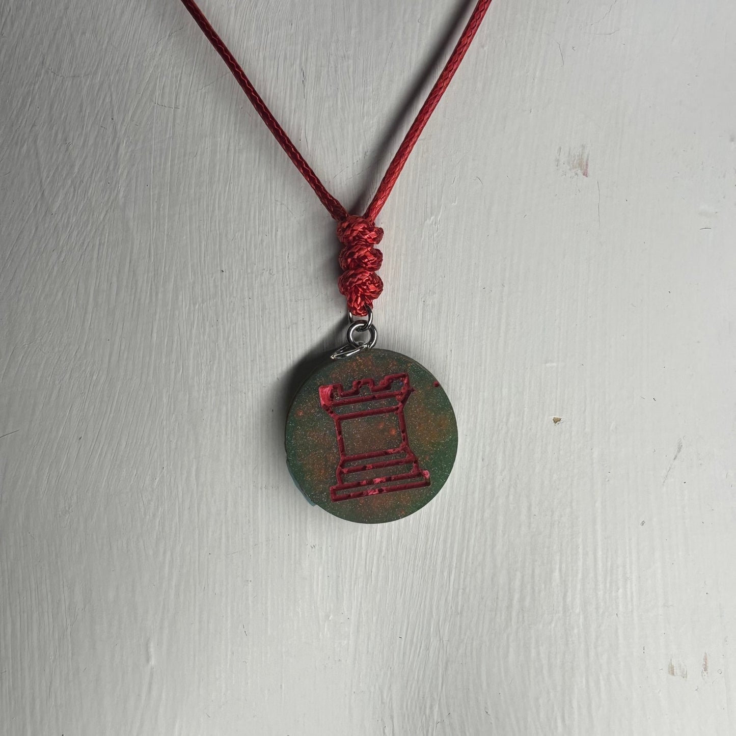 Print Red Rook - Handmade Resin Chess Necklace