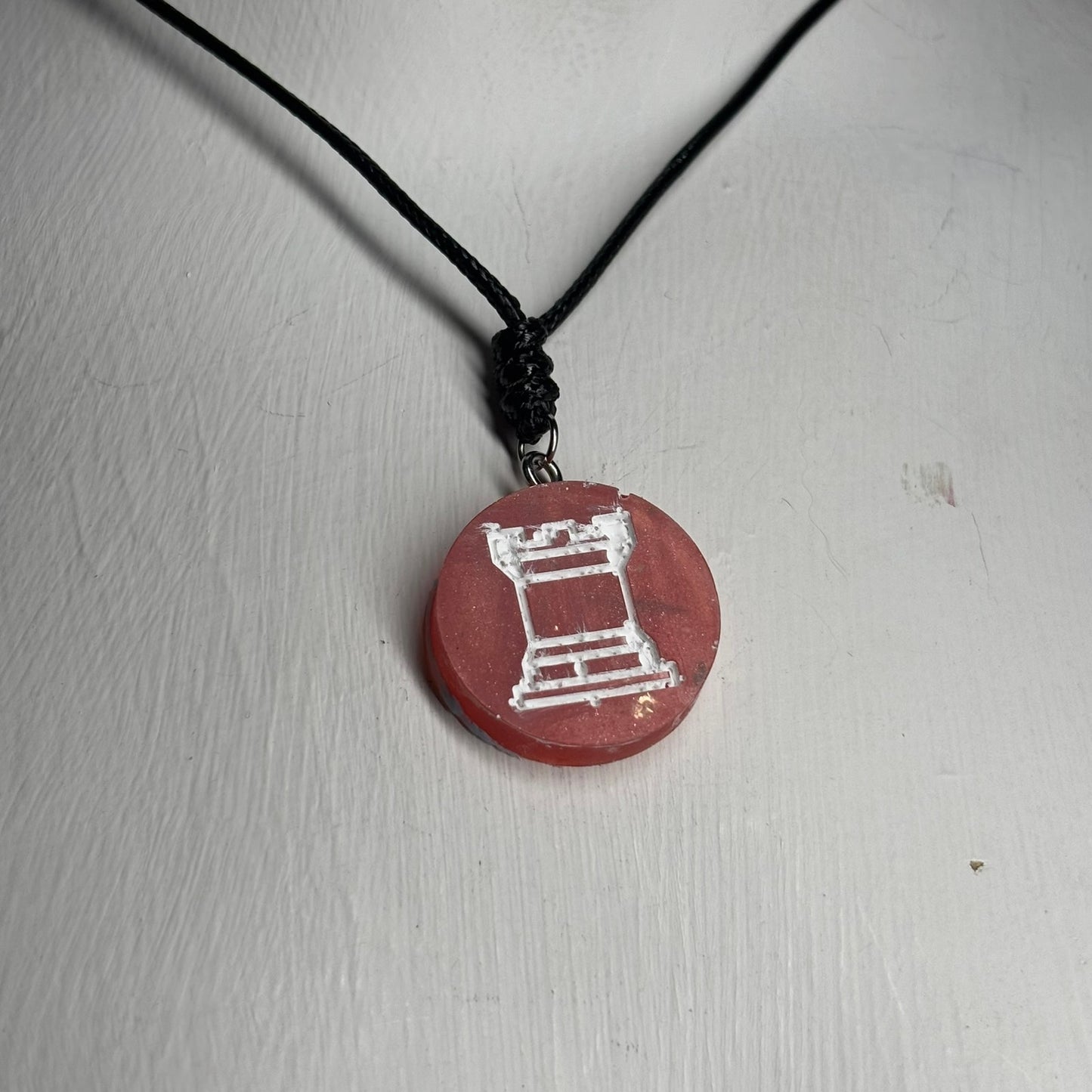 Red Pop Rook - Handmade Resin Chess Necklace
