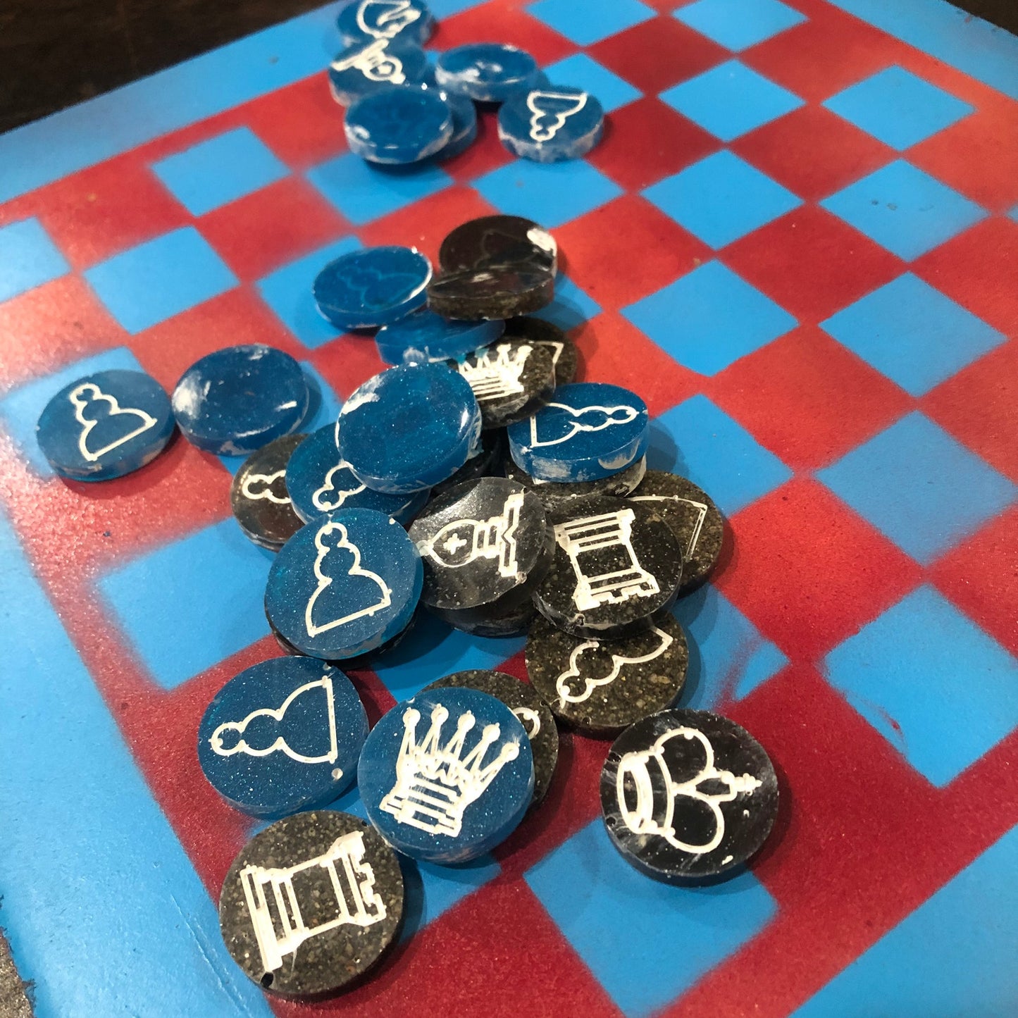 Red & Blue - Painted Chess Set