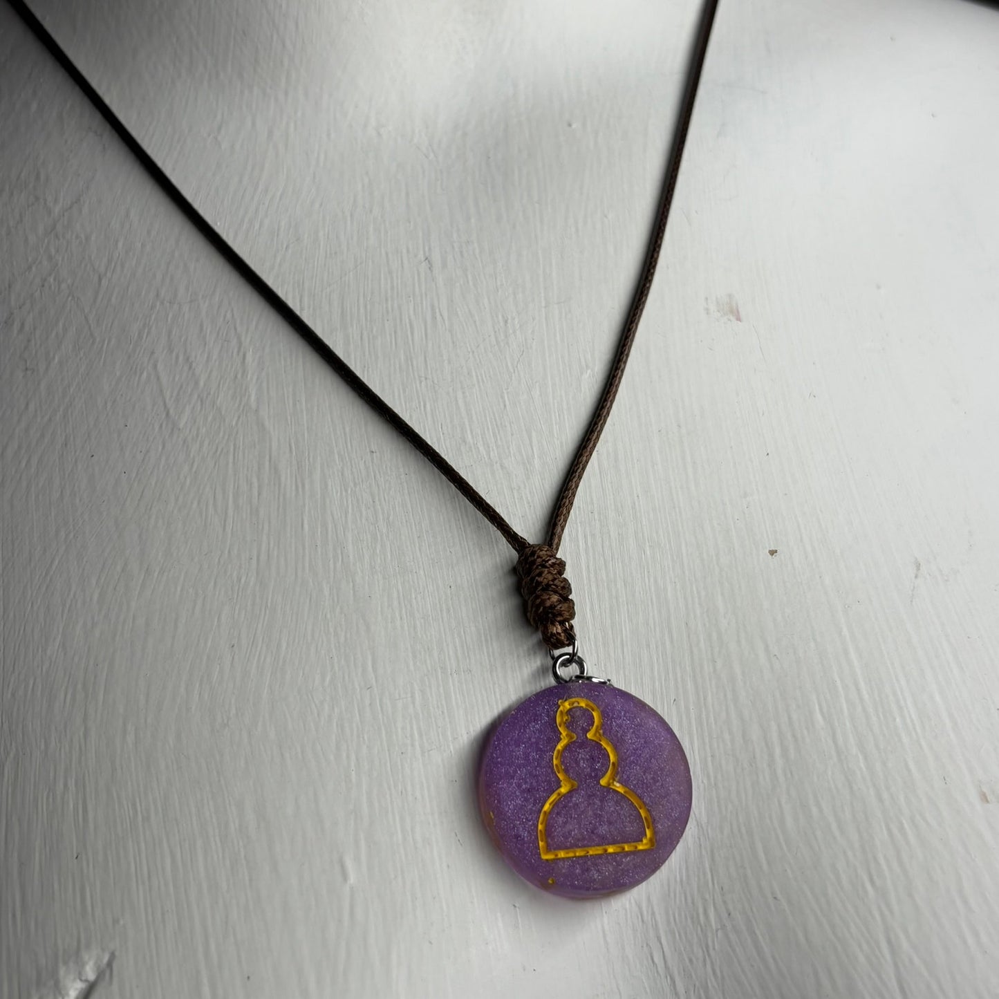 Purple Yellow Pawn - Handmade Resin Chess Necklace