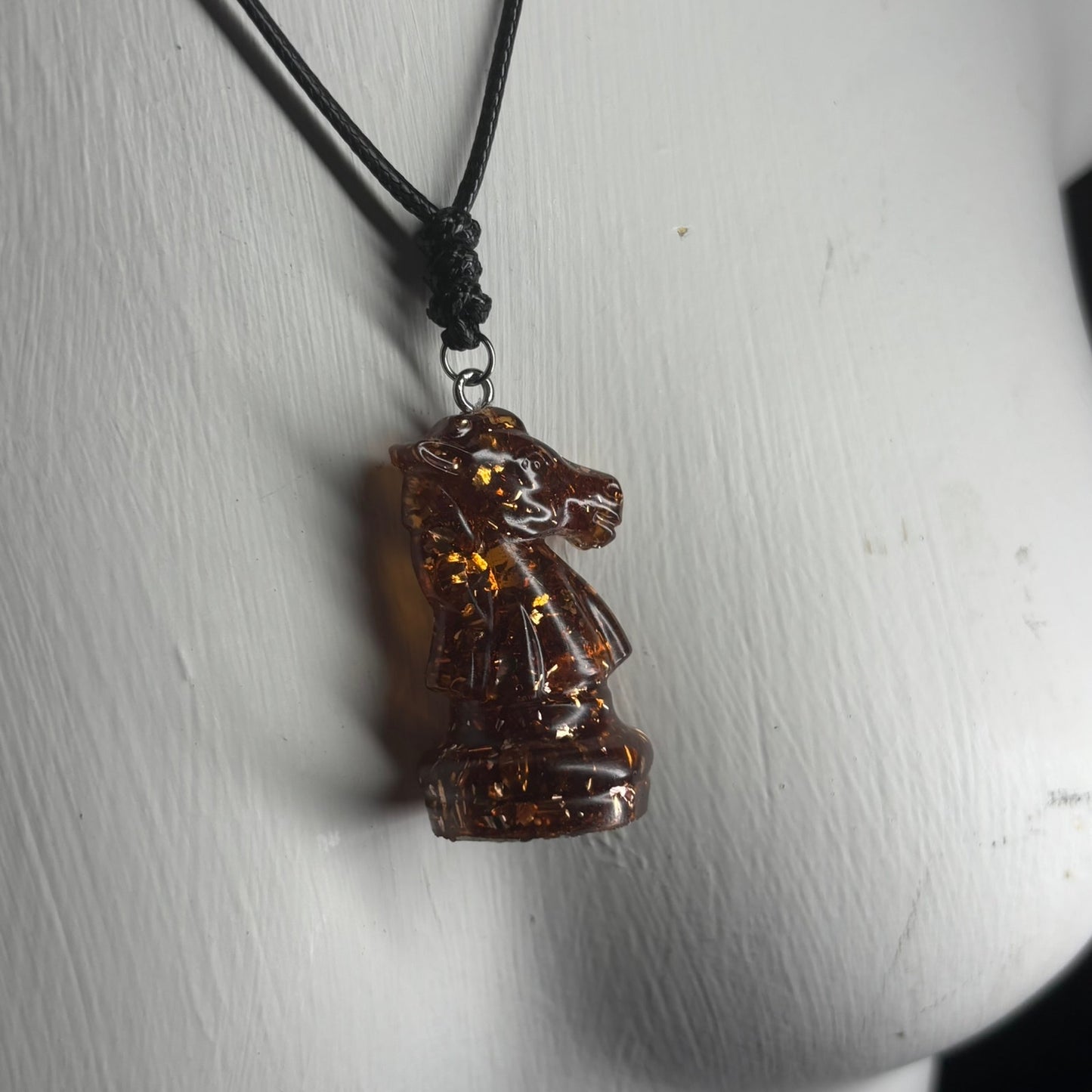 Dark Amber Knight - Handmade Resin Chess Necklace
