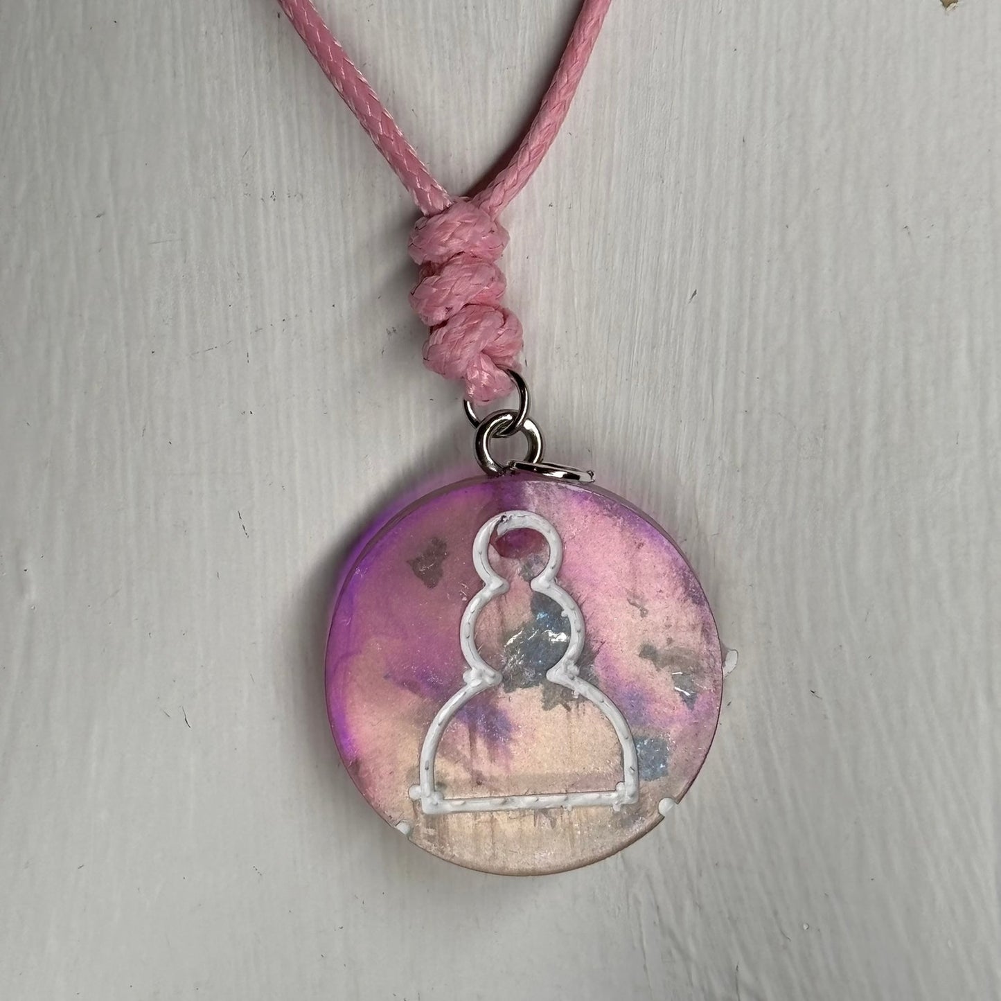 Fading Pink Pawn - Handmade Resin Chess Necklace