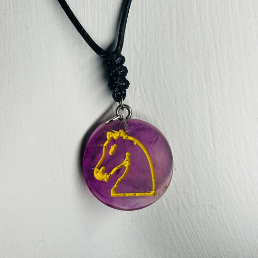 Purple Knight - Handmade Resin Chess Necklace
