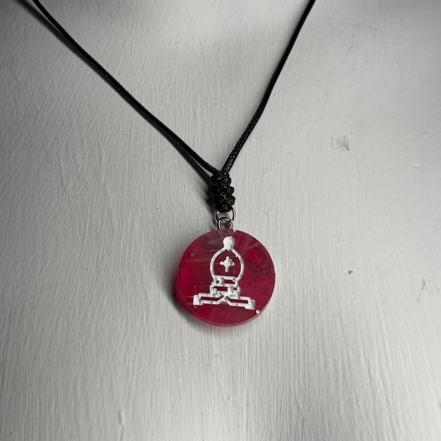 Red Translucent Bishop - Handmade Resin Chess Necklace