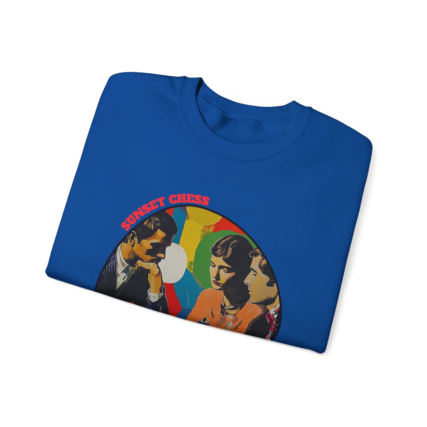 70's Themed Chess - Blue Chess Crewneck Sweater