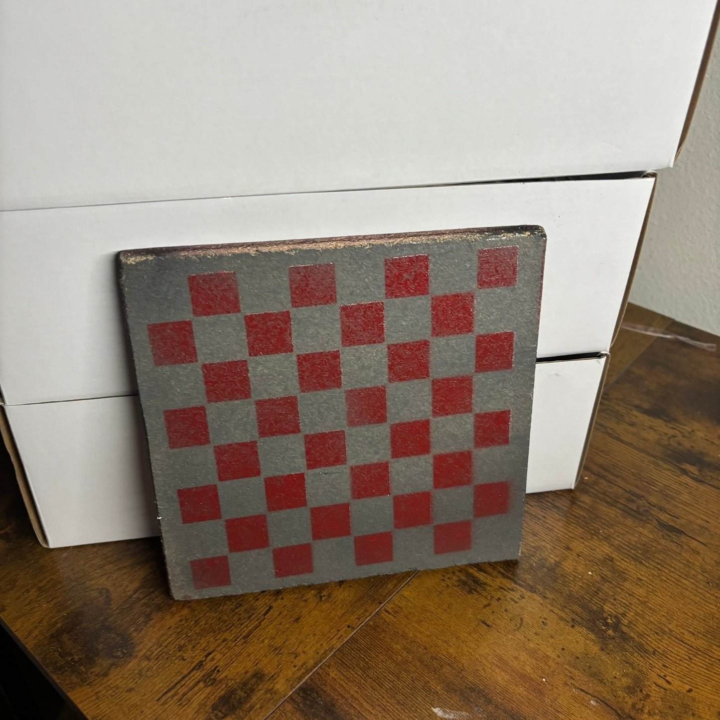 Gray & Red - Painted Double Sided Chess Board