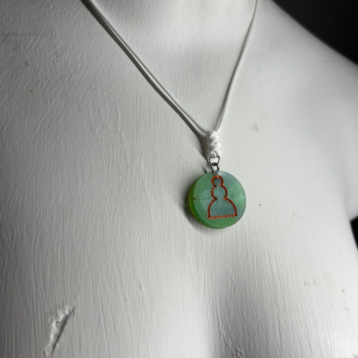 Green Orange Pawn - Handmade Resin Chess Necklace
