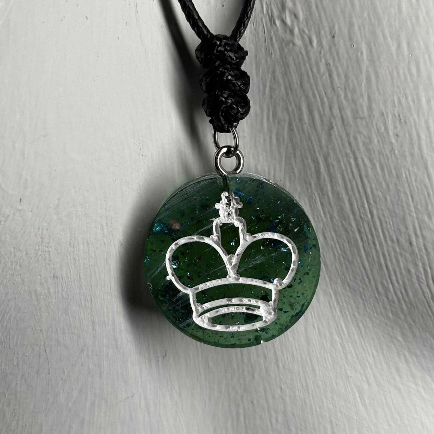 Dark Forest Green King - Handmade Resin Chess Necklace