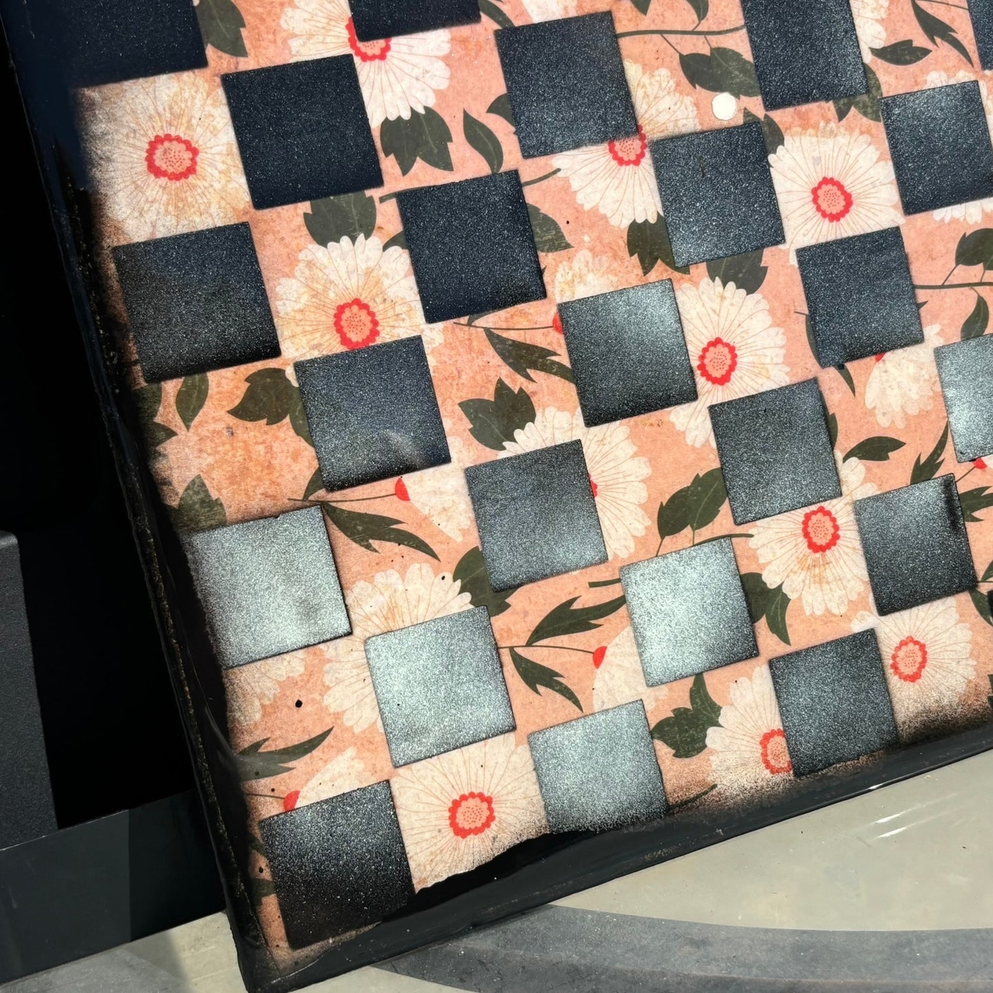 Black & Peach Pink - Resin Coated Chess Board