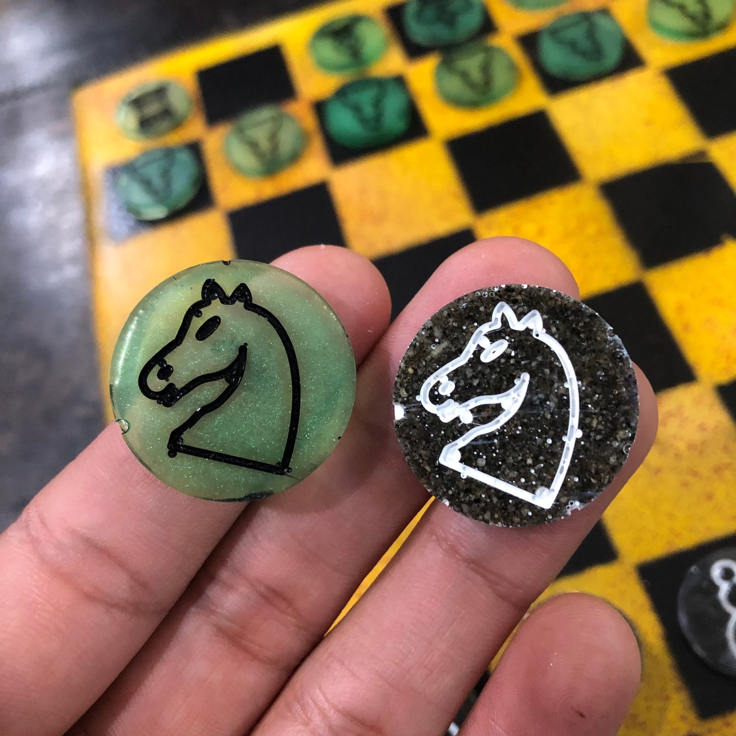 Speckled Green/Yellow - Painted Chess Set