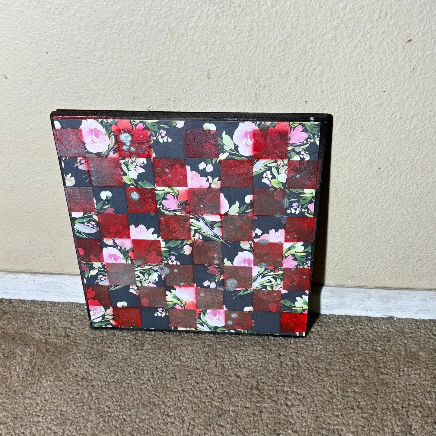 Shattered Red Flowers - Scrapbook Chess Board