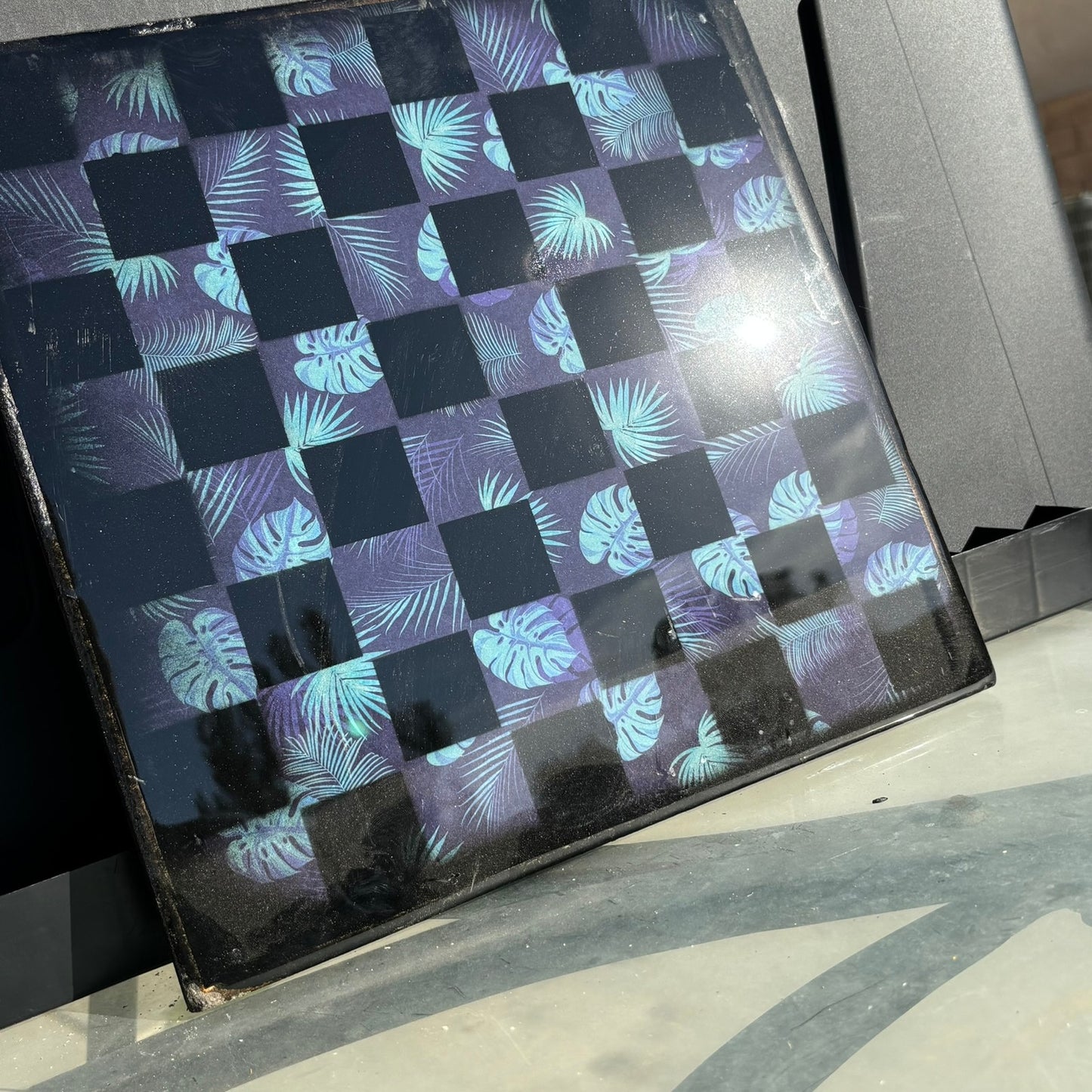 Blue Palms - Resin Coated Chess Board